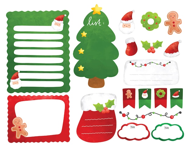 Set of Christmas Planner Journal in Digital Water Color Vector Illustration