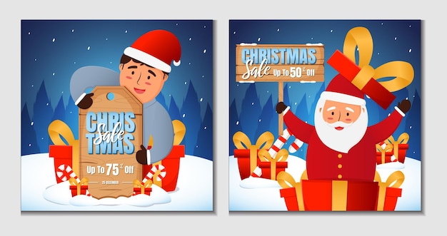 Установите рождественскую распродажу иллюстрации баннер для социальных сетей