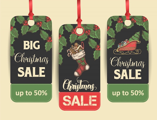 Set of christmas sale price tags or labels