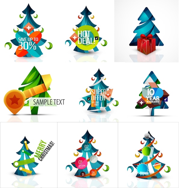 Set of Christmas sale or promotion price tags New Year tree with labels and your message