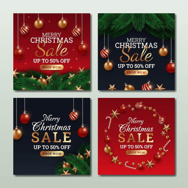 Vector set of christmas sale social media illustration