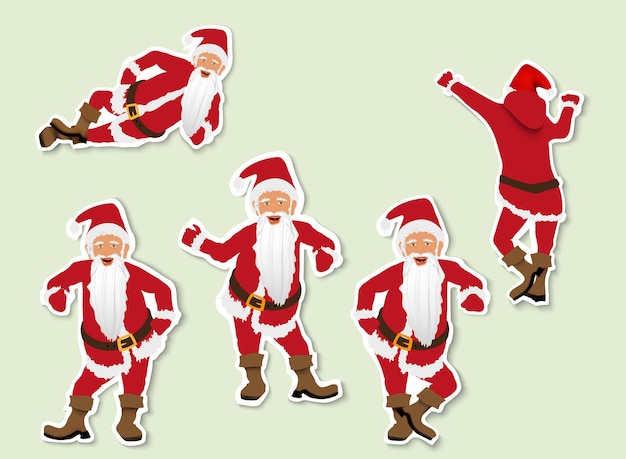 Set of christmas santa claus. labels of paper with shadow.