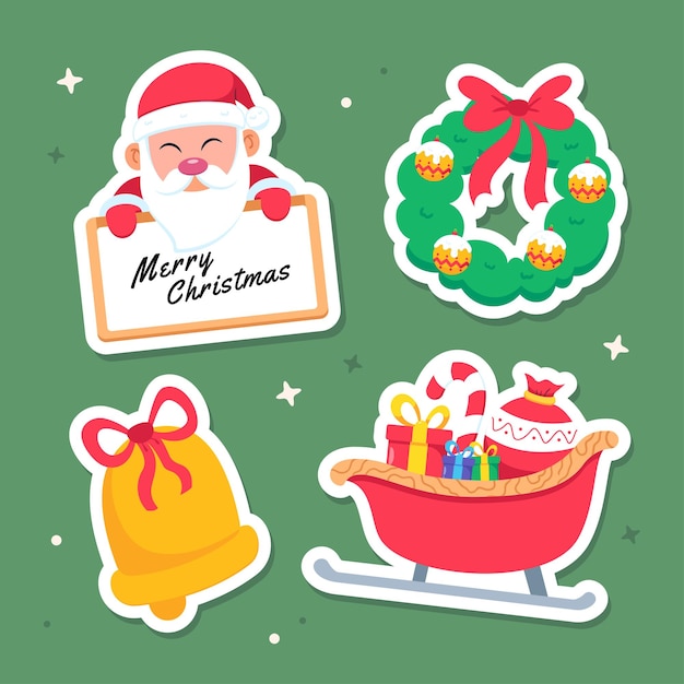 set of Christmas santa element sticker illustration vector icon isolated