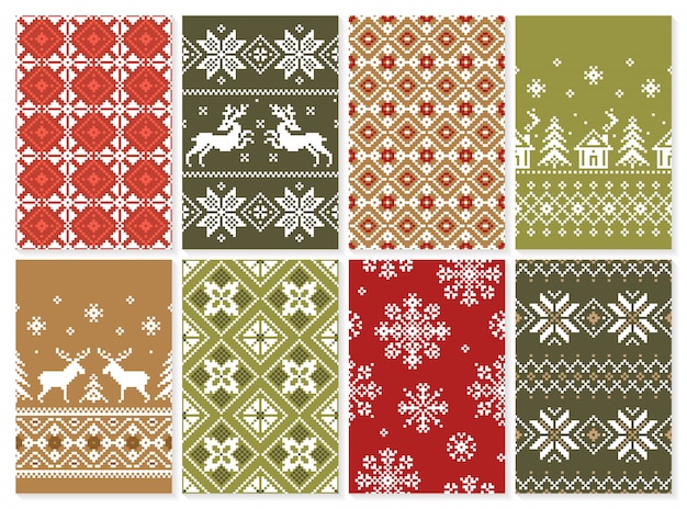 Vector set of christmas seamless  pattern endless texture for wallpaper retro style.