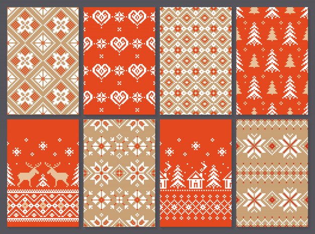 Vector set of christmas seamless  pattern endless texture for wallpaper retro style.