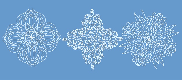 Set of Christmas snowflakes on a blue background Vector illustration