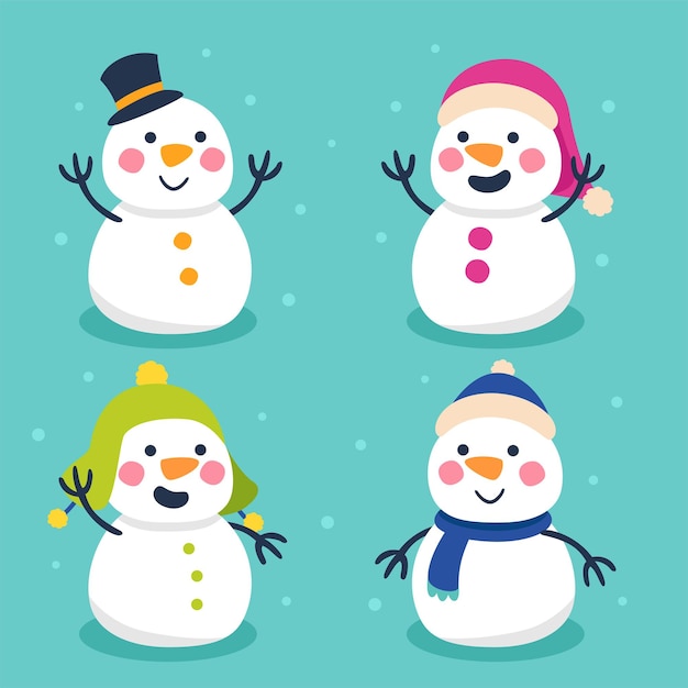 Vector set of christmas snowmans vector illustration