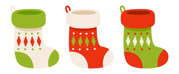Набор рождественских носков в плоском стиле изолирован