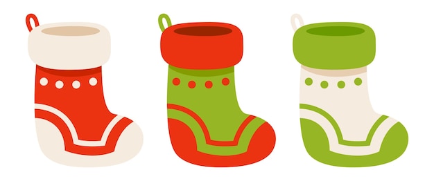 Set of christmas sock in flat style isolated