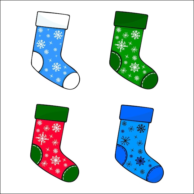 Set of christmas socks. Hand drawn doodle christmas illustration. Christmas decoration.