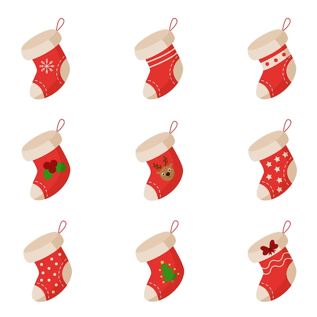 Set of Christmas socks Vector illustration on white background