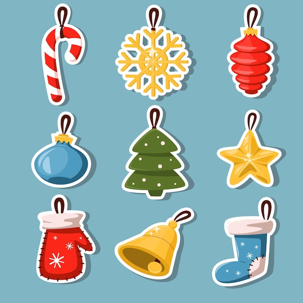 Vector set of christmas stickers christmas tree toys