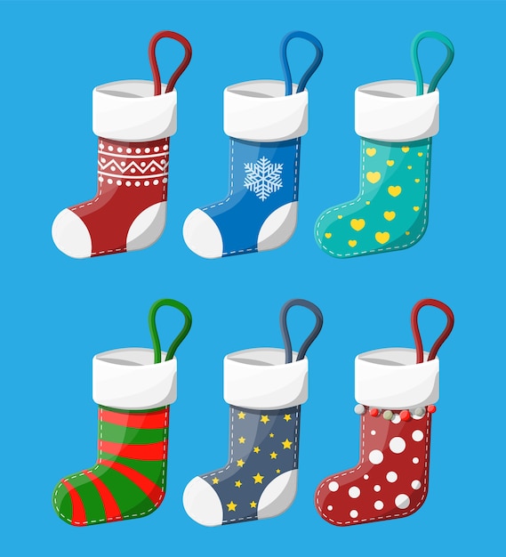 Set of Christmas stockings in various colors