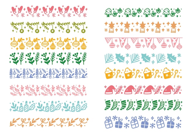 크리스마스 테마 원활한 패턴 브러쉬 낙서 벡터 일러스트 레이 션의 집합