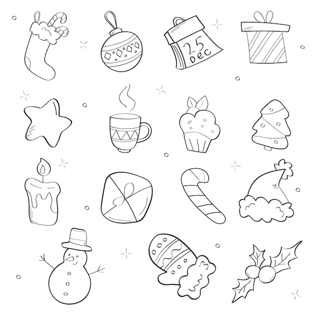 Set of christmas things doodle handy style