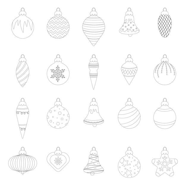 Set of Christmas toys in line style Vector illustration