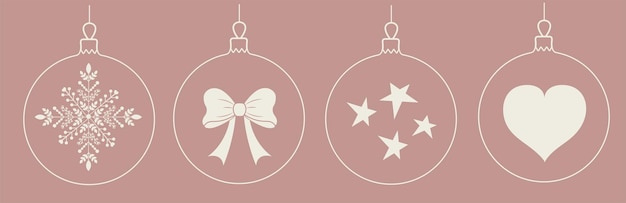 Set of Christmas toys in white outline on a pink background