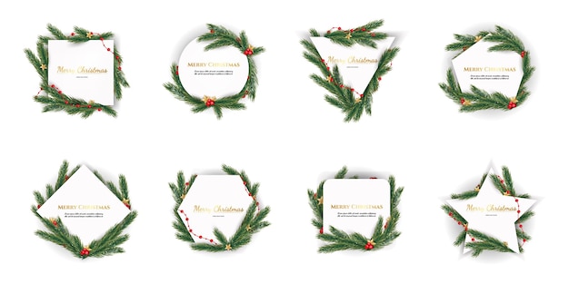 Set of christmas tree branches and geometric shape