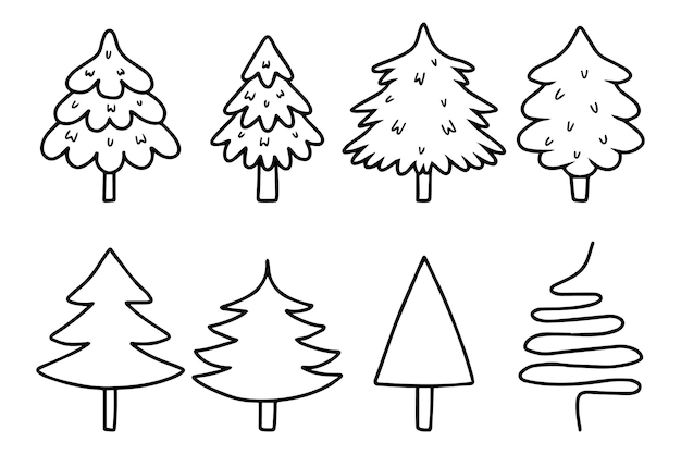 Set of Christmas tree in doodle style