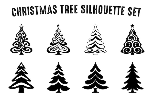 Set of Christmas Tree vector silhouettes Xmas trees vector bundle Christmas tree icons collection