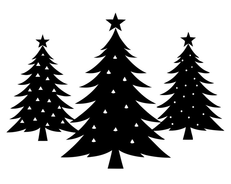 Vector set of christmas trees black silhouette vector art and illustration