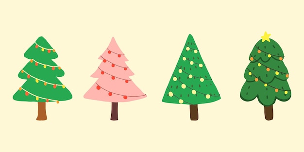 Vector set of christmas trees doodle hand drawn design for template poster decorate sticker celebration card