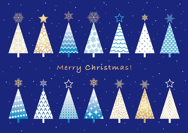 Set of christmas trees isolated on a blue background vector illustration