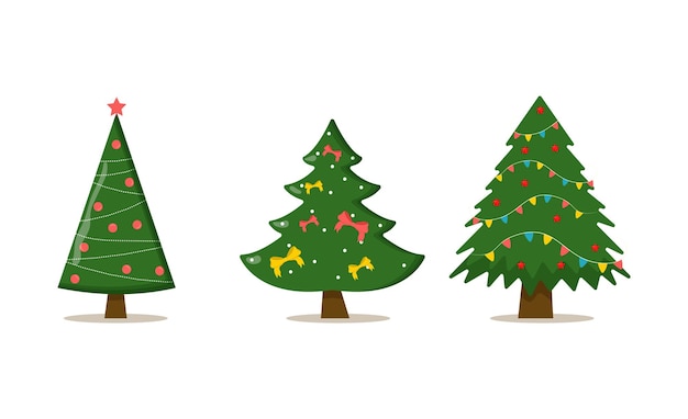 Vector set of christmas trees with tree ball and tree toy flat vector illustration