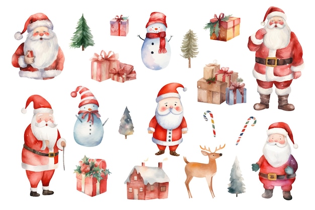 クリスマス水彩要素のセット クリスマス カード ステッカーと印刷用の休日クリップアート
