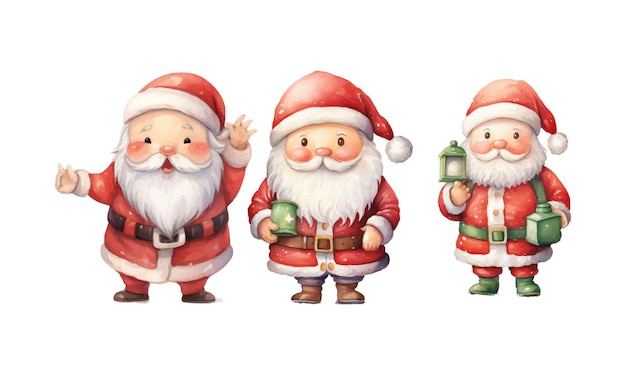 set christmas watercolor santa characters on a white background Generative AI