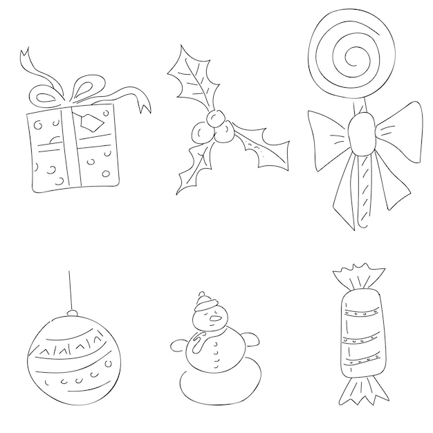 Set di elementi di design natalizio e invernale in stile doodle