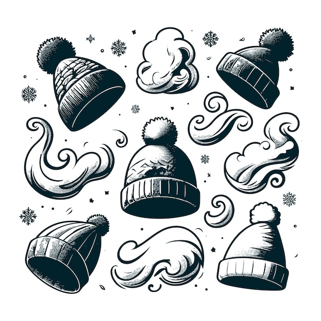 クリスマスの冬の帽子のセット 編み物のキャップ要素