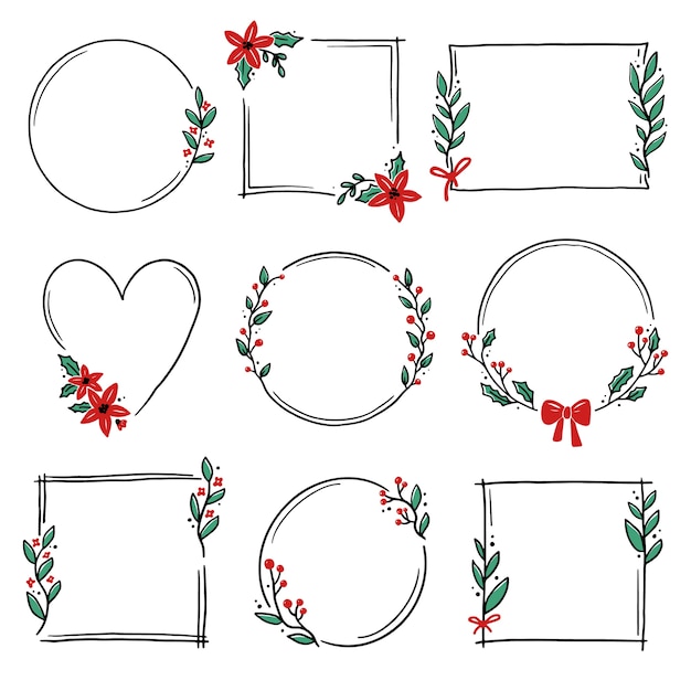 Set of christmas wreath floral frame for text decoration.