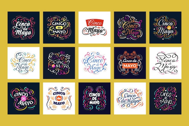 Vector set of cinco de mayo lettering usable for poster banner sticker label card and t shirt designs