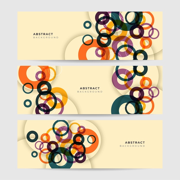 Vector set of circle abstract colorful memphis wide banner design background modern abstract geometric banner background