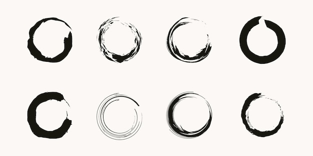 Set di vettore di tratto pennello cerchio isolato su sfondo bianco. illustrazione vettoriale