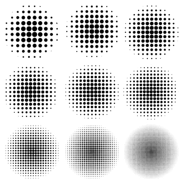 Set the circle effect halftone dot pattern vector to create a pop art design comic rays style halftone