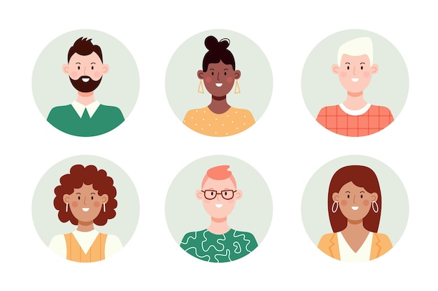 Vector set of circle face avatar. collection of multiracial male and female portraits for profile icons. flat vector illustration.