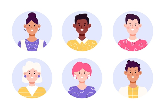 Vector set of circle face avatar collection of multiracial male and female portraits for profile icons