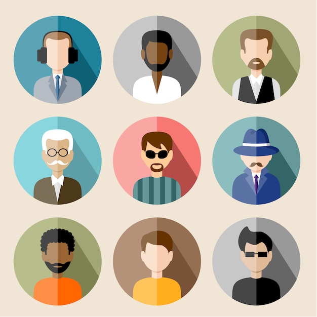 Vector set of circle flat icons with man.