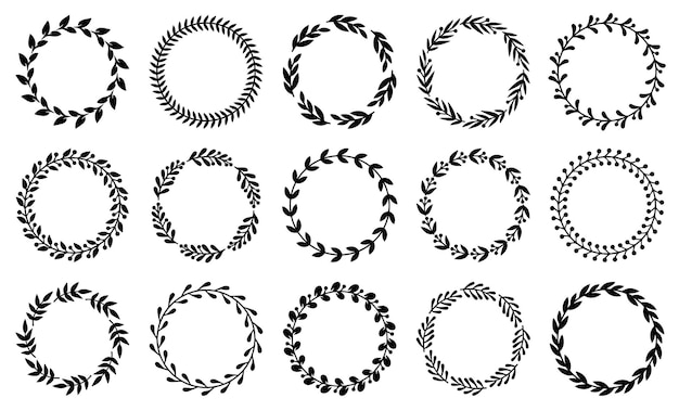 Set of circle frames with leaves Vector floral wreaths