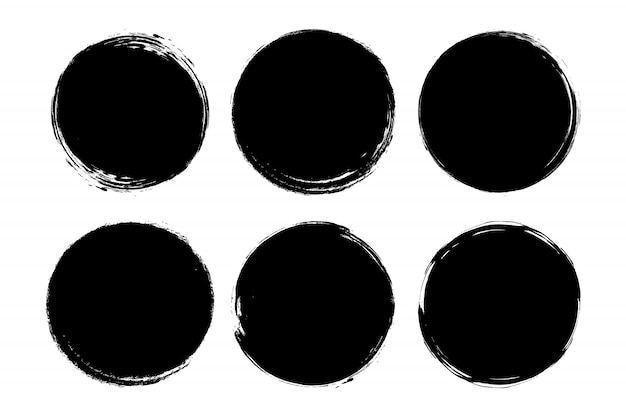 Set of circle, grunge, black paint, ink, dirty brush strokes. 