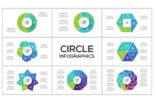 ベクトル サイクルインフォグラフィック: 2 3 4 5 6 7 8 9 ステップ パーツまたはプロセス ビジネスデータの視覚化