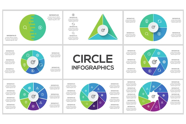 ベクトル サイクルインフォグラフィック: 2 3 4 5 6 7 8 9 ステップ パーツまたはプロセス ビジネスデータの視覚化