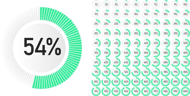 Vector set of circle percentage diagrams from 0 to 100 ready-to-use for web design, user interface