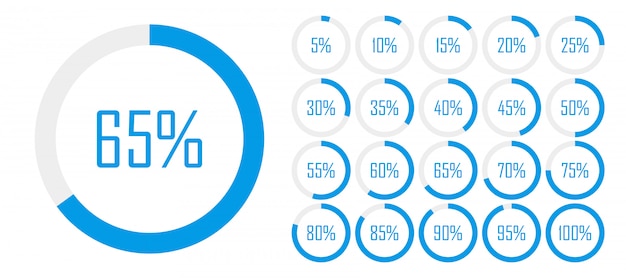 set of circle percentage diagrams from 0 to 100 for web design