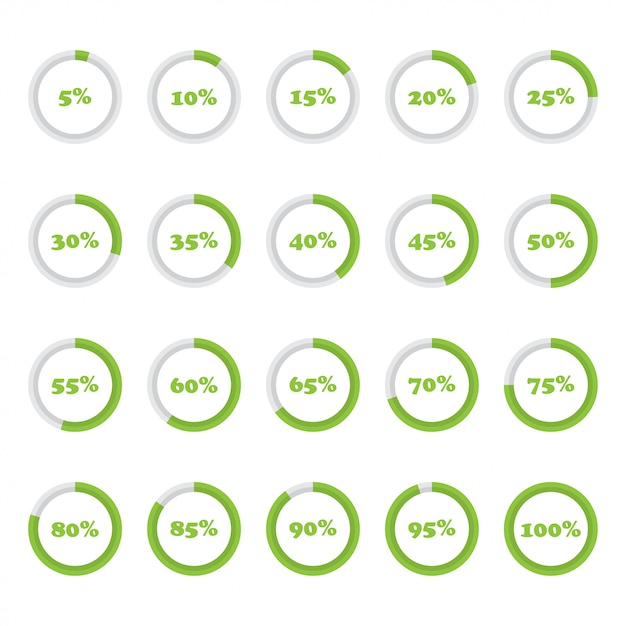 Set of circle percentage diagrams from 5 to 100 for infographics 