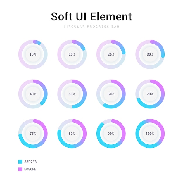 Insieme di elementi dell'interfaccia utente soft barra di avanzamento percentuale cerchio