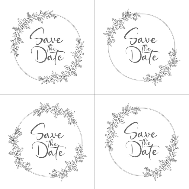 Set of circle style minimal floral wedding frame and wedding monogram