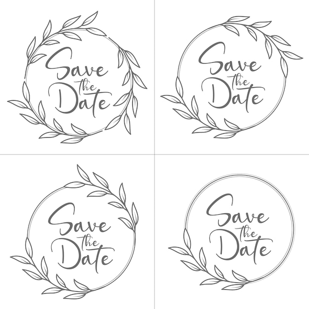 Set of circle style minimal floral wedding monogram and wedding frame